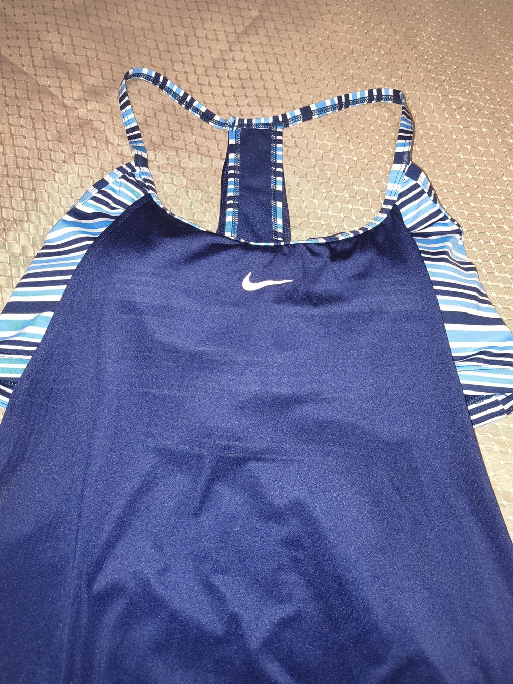 Nike Navy Blue Swim Top with Blue Stripe Accents
